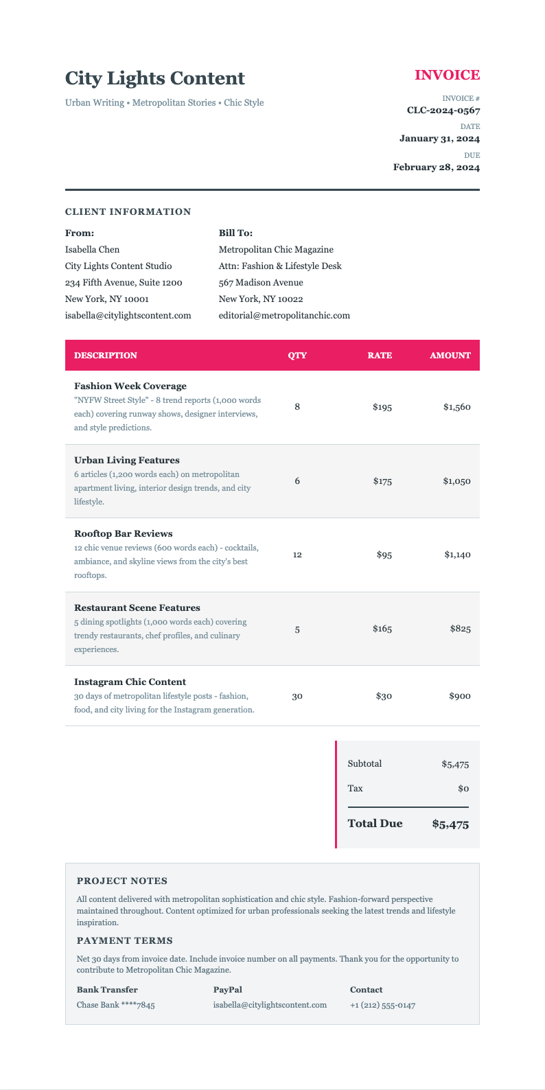 Metropolitan Chic Invoice